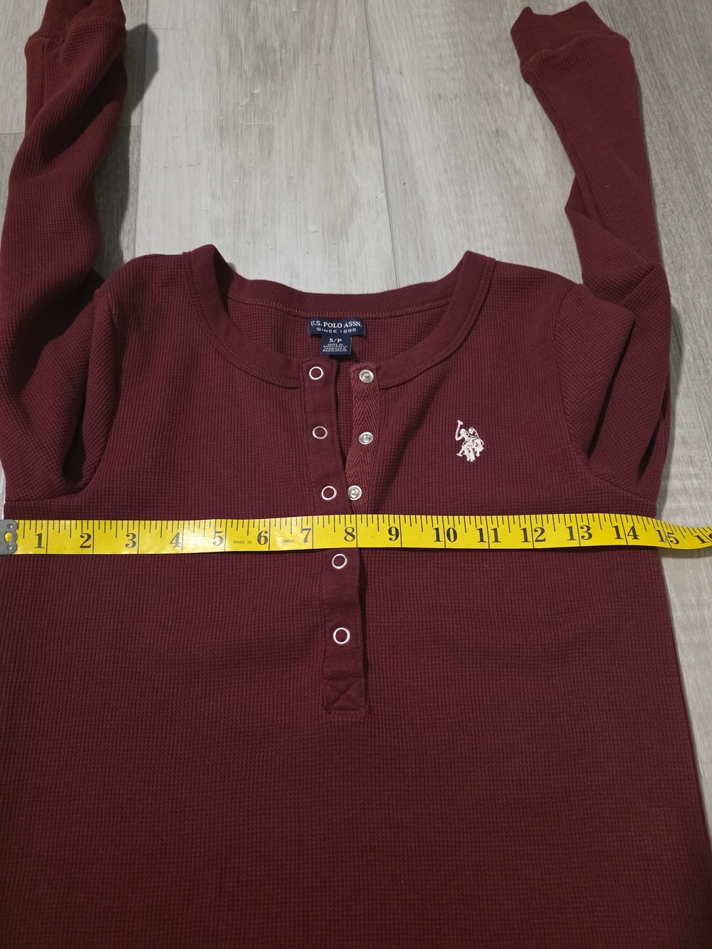 U.S. Polo Assn. Burgundy Waffle Knit Henley Top Size Small - Picture 7 of 10